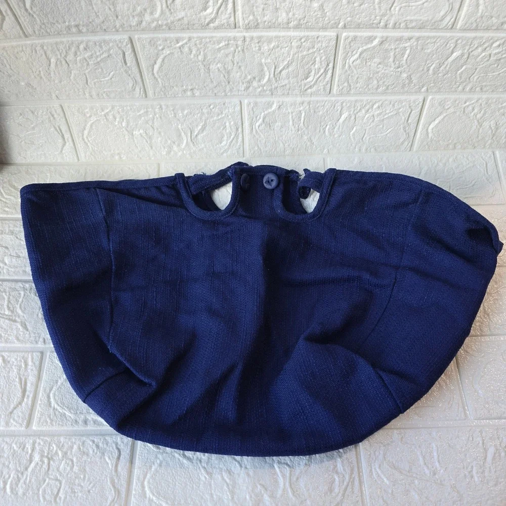 Longaberger Med Market Basket Liner Blue Woven Cotton‎ Blend Double Button USA